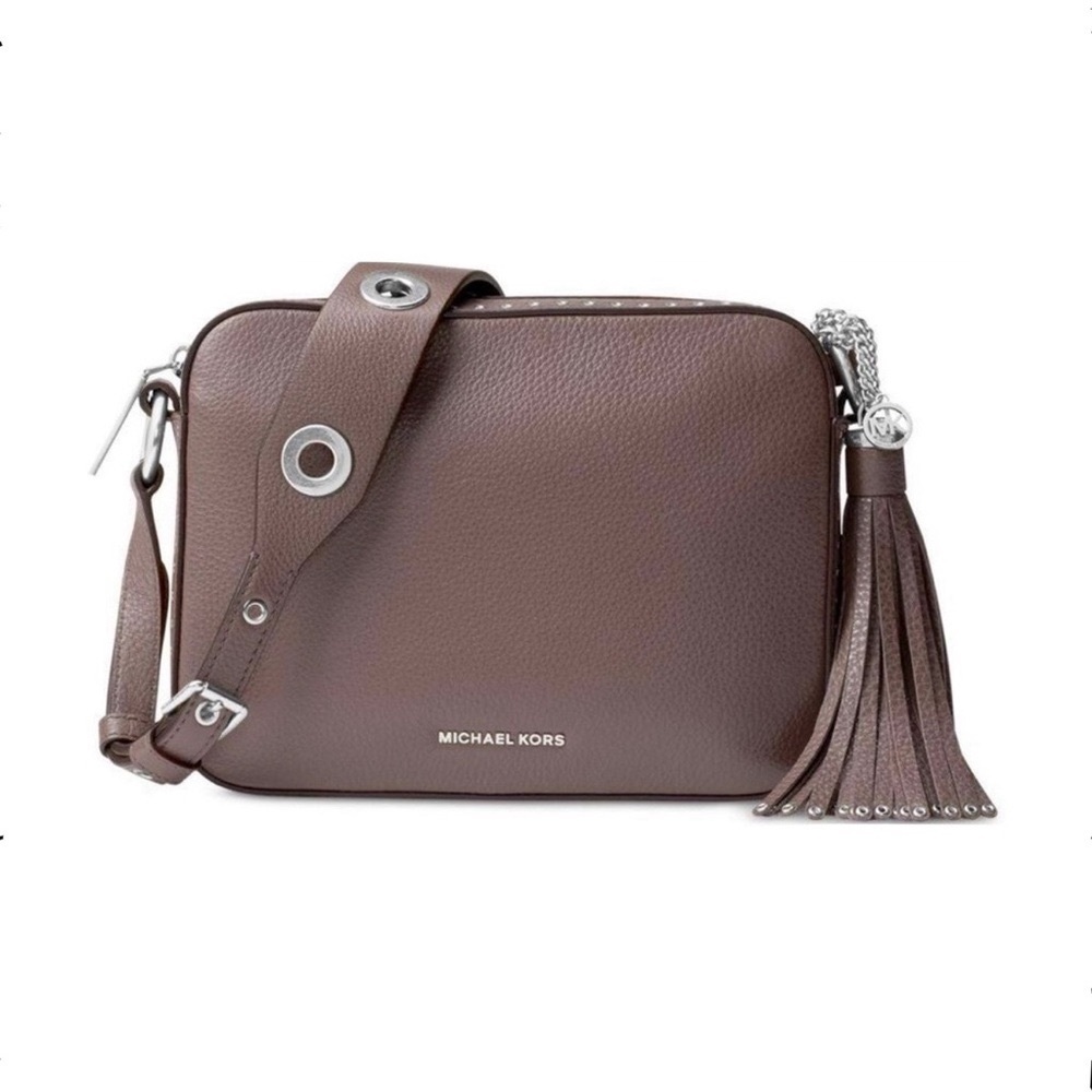 Michael Kors Gray Cinder Brooklyn Large Camera Crossbody Tassel Bag